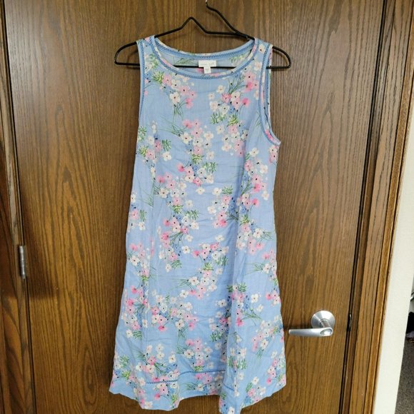 Gorgeous J. Jill Baby Blue Pink Floral Linen Dress Size Small - Picture 13 of 16